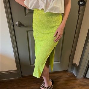 Top Shop Neon Green Sequin Midi Skirt